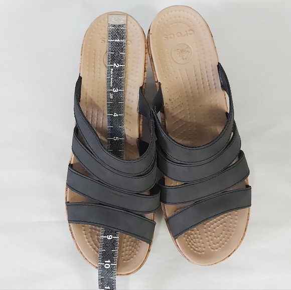 Crocs Women Wedge A-Leigh Cork Heel Black Strappy Slide Slip-on Sandals Size 10 - Picture 6 of 9